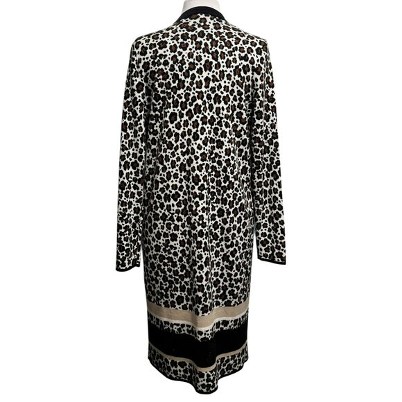 Ann Taylor Leopard Animal Print Colorblock Open Cardigan Sz M Winter White Midi - Picture 5 of 8